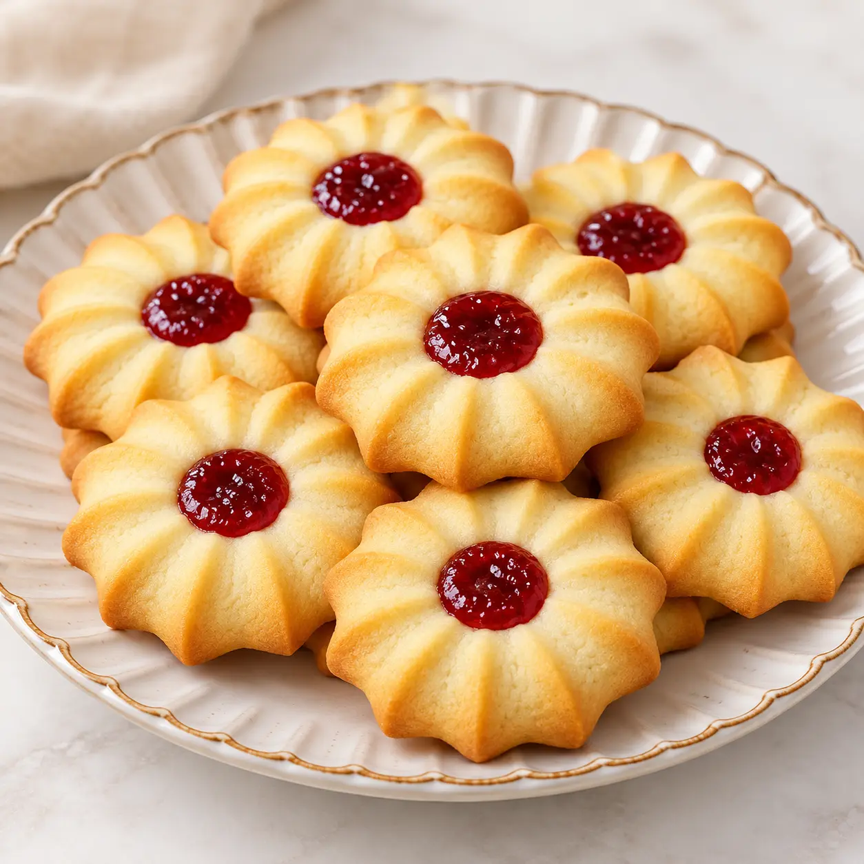 Pastisetas de mantequilla con un centro de mermelada de fresa.