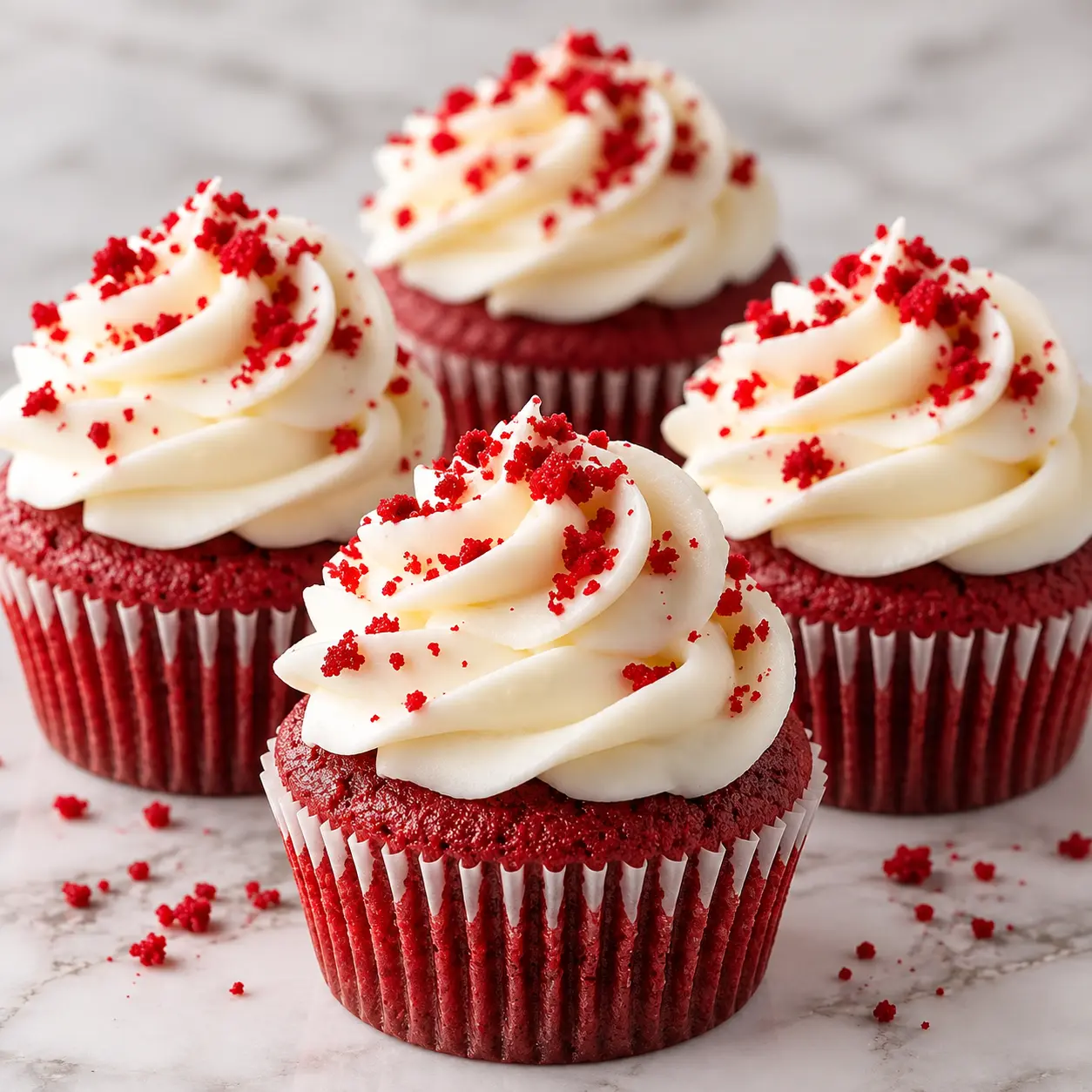 Bizcocho rojo aterciopelado con frosting de queso crema. Suave, elegante y muy rico.