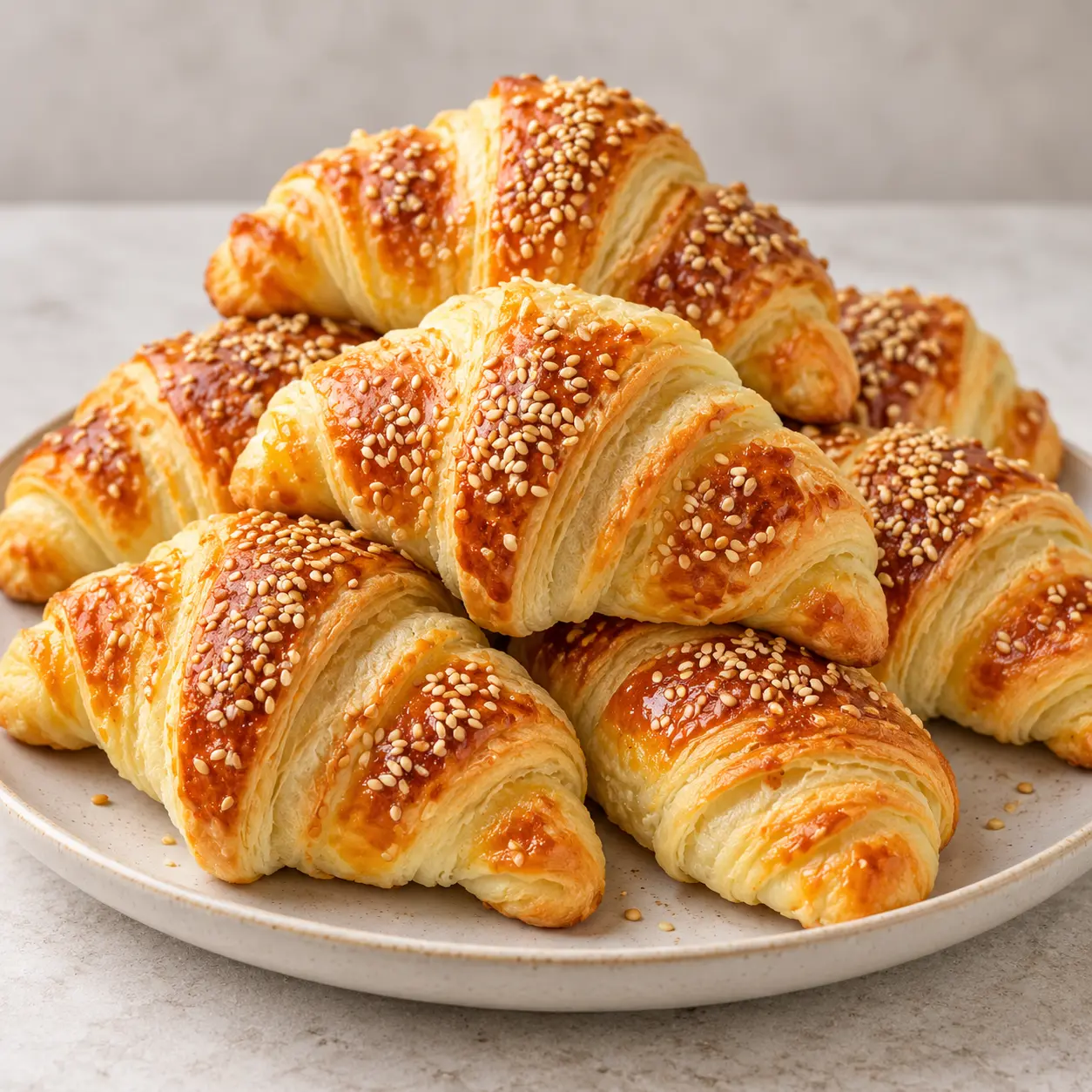 Mini croissants. Mini croissants con ajonjolí por encima.